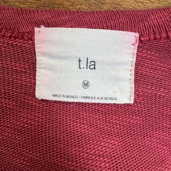 T.La Anthropologie Cardigan‎ Womens Medium Pink Knit Open Pleated Ruffle Sweater - Picture 7 of 10